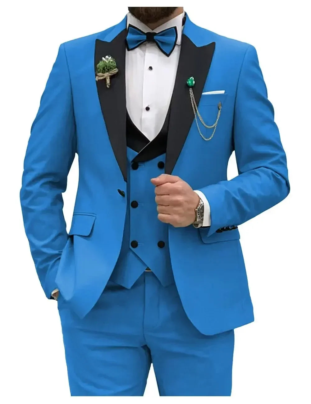 Slim Fit Men Suits Double Groom Formal Business Male Blazer Set Peak Lapel Party Wedding Tuxedo (Jacket+Vest+Pants)