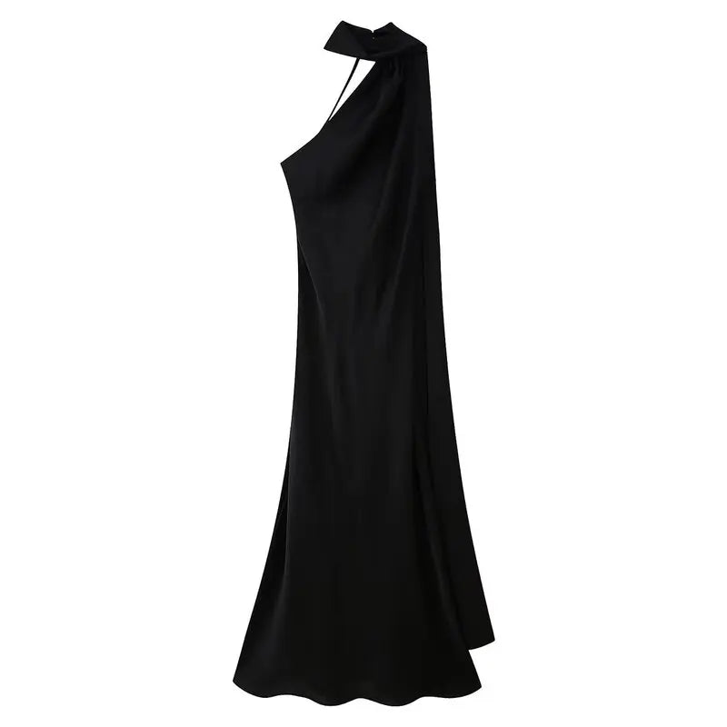 Ele Long Silk Satin Dr Ne Hanging Pure Color Slim Fit Summer New Sle Women's Faion Dr for Ladies Premium