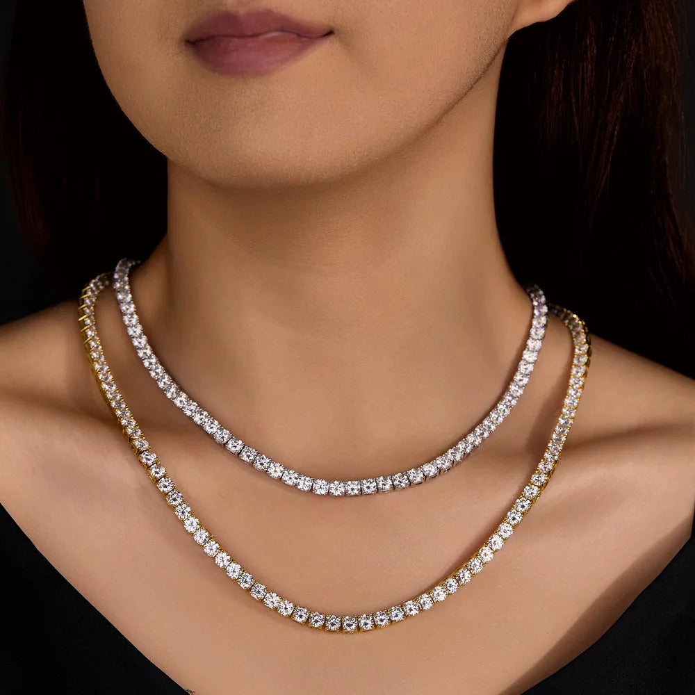 Nice Certified Moissanite Tennis Necklace 3/4/5/6mm Solid 925 Sterling Silver Diamond Tennis Necklaces for Women Man