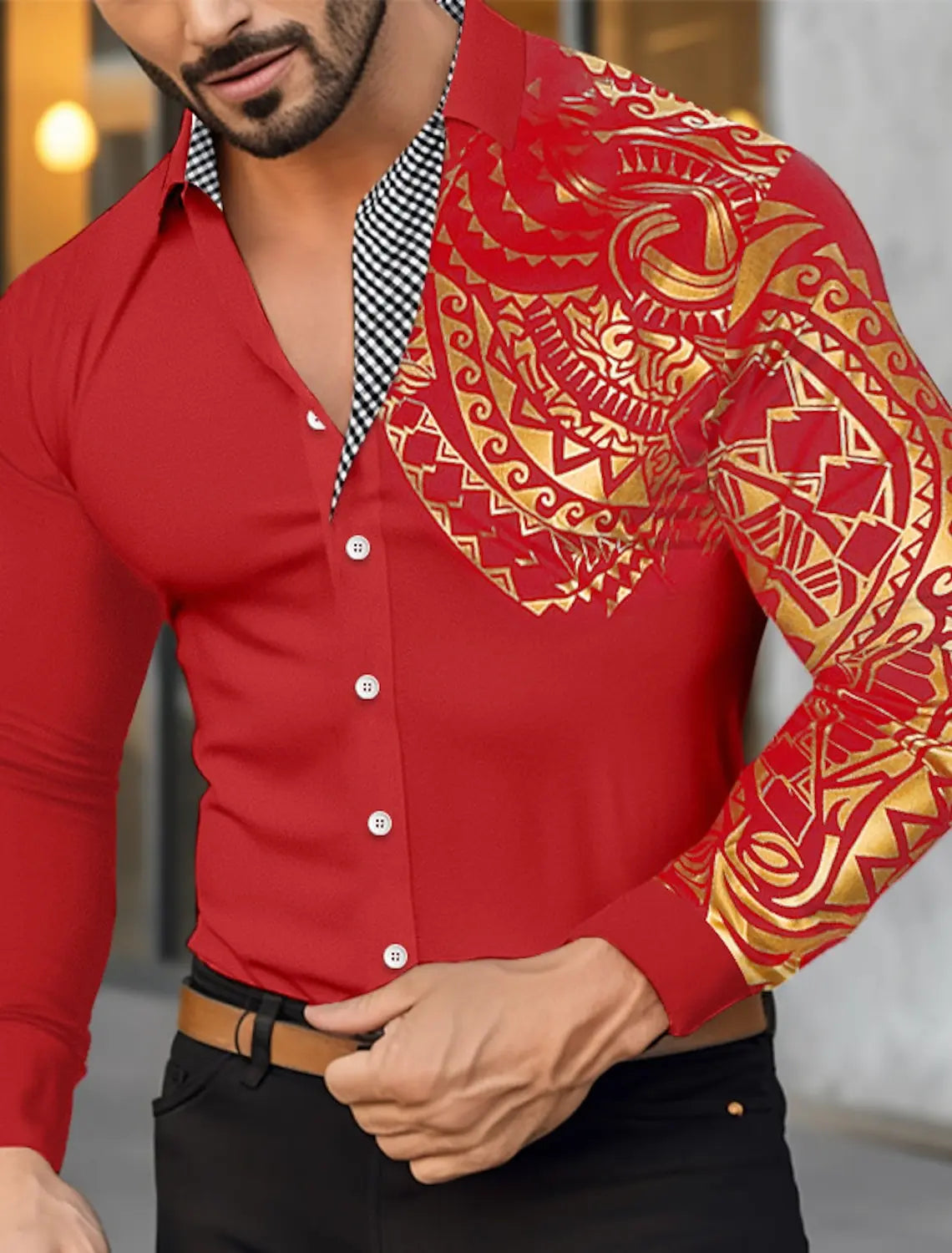 Men's Shirt Button Up Shirt Casual Shirt Long Sleeve Bronzing Lapel Spring & Fall Office Career Wedding Party Clothing Apparel