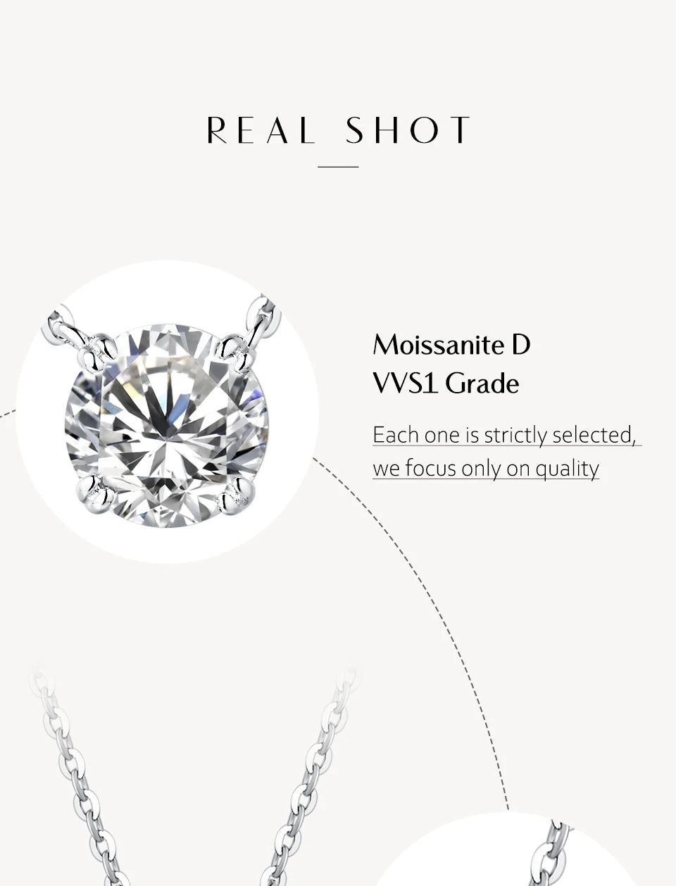 Moissanite Diamond 6.5mm 1CT Necklace For Woman Pendant 925 Silver Necklace For Women Chains Party Bridal Fine Jewelry