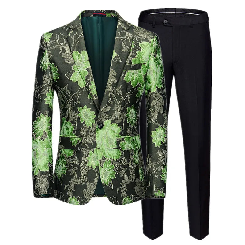 (Jacket + Trousers) Fashion Men Jacquard Suits, High Quality Male Business Social Groom Wedding Party Flower Dress Set