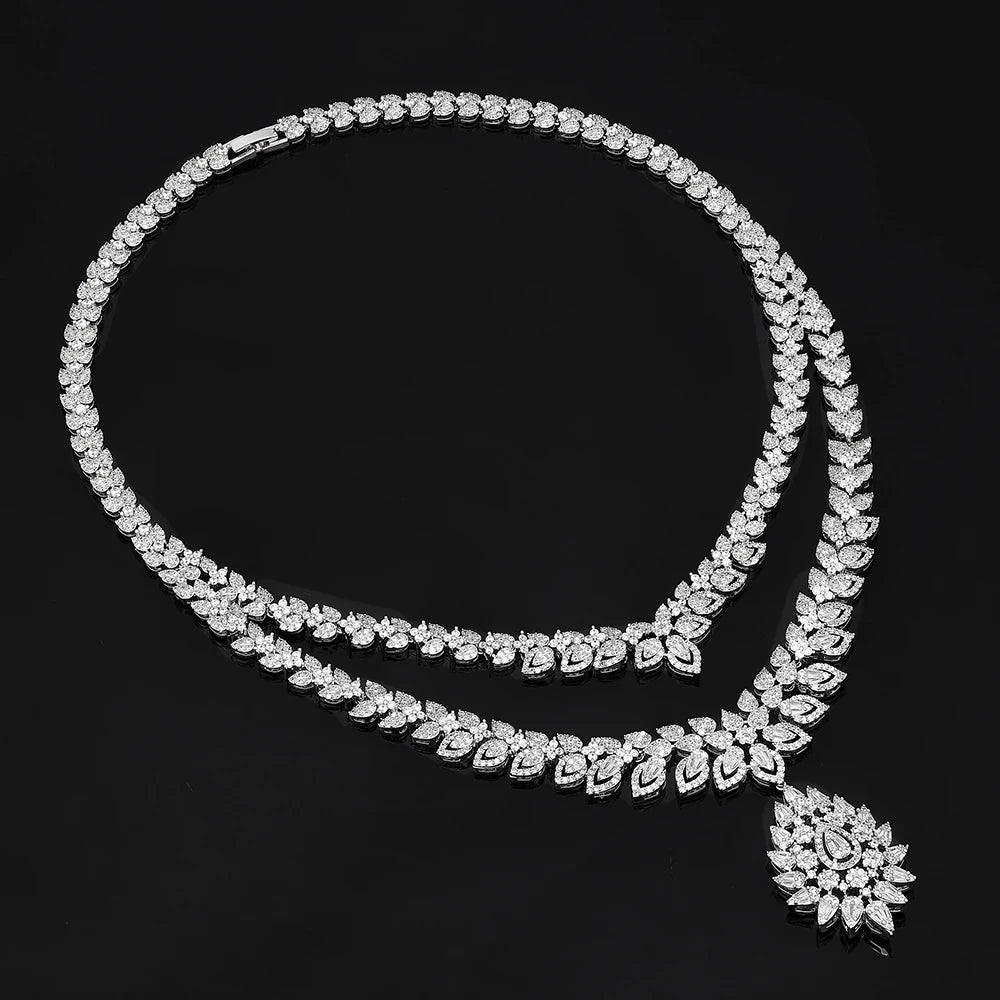 Fashion Zirconia UAE Dubai Bridal Jewelry Set For Women Double Layer Wedding Necklace Set 4pcs Jewelry Accessories