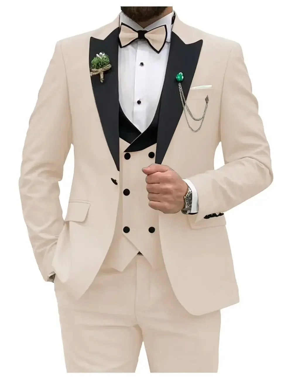 Slim Fit Men Suits Double Groom Formal Business Male Blazer Set Peak Lapel Party Wedding Tuxedo (Jacket+Vest+Pants)