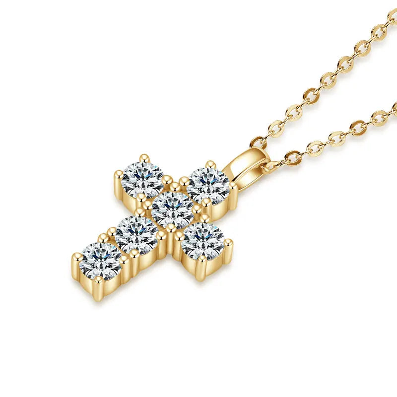 Ehhai GRA Certified 3.5mm Round Moissanite Cross Pendant Necklace for Women Real S925 Sterling Silver Wedding Fine Jewelry Gifts