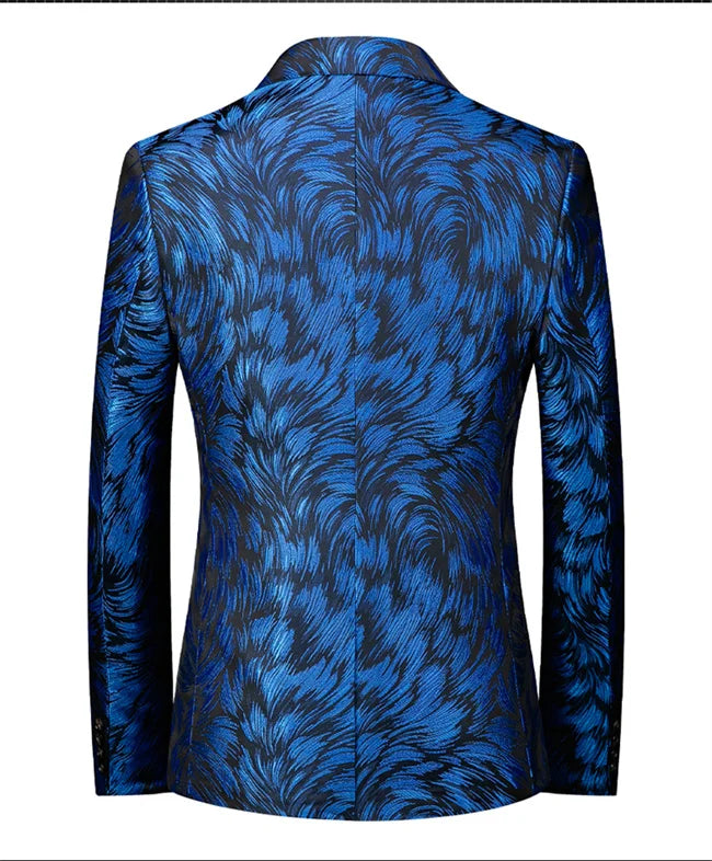 New Men Fashion Trend Wedding Party Jacquard Suit Jacket Single-breasted Slim Blazer Singer Host Stage Performance Dress Coats
