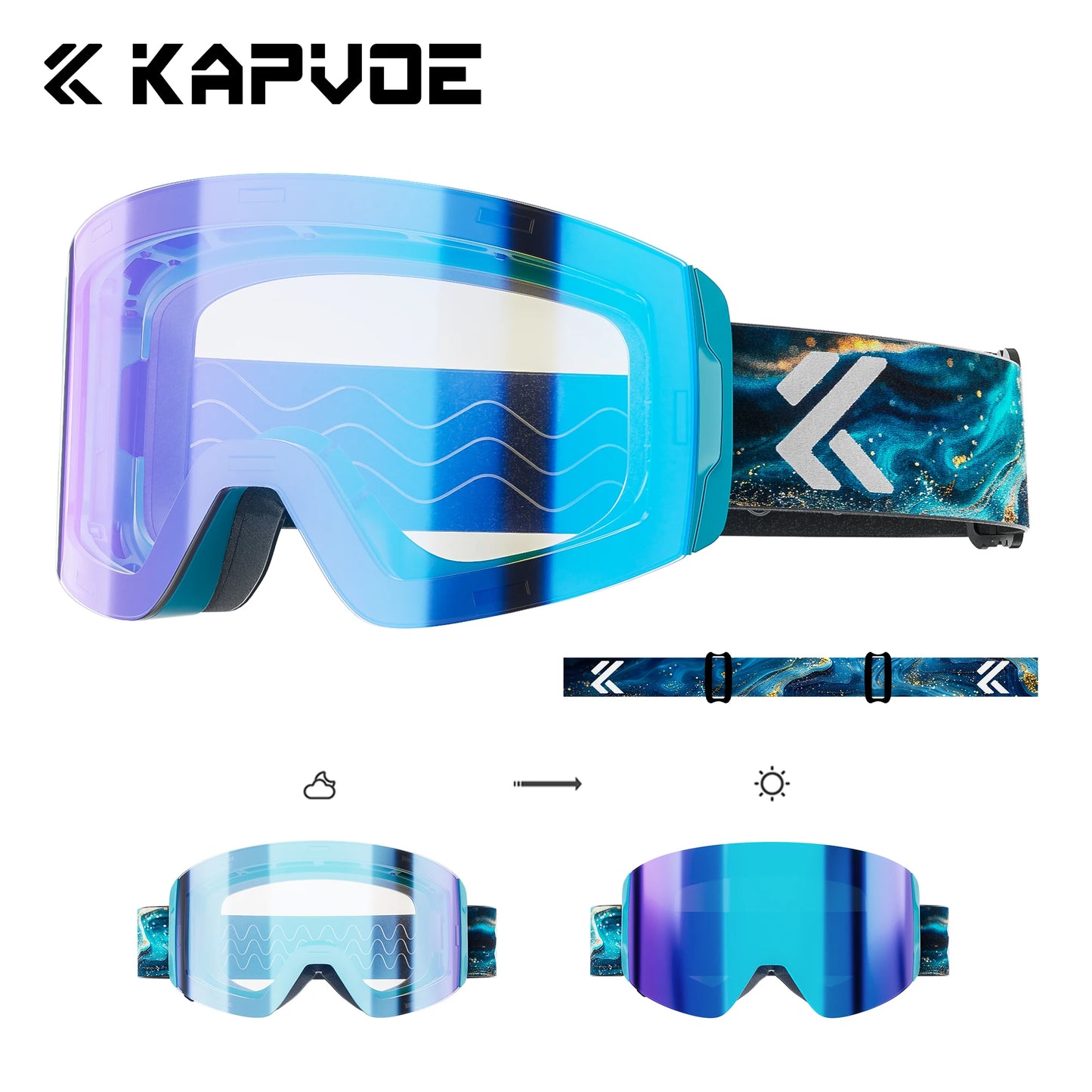 KAPVOE New Outdoor Photochromic Ski Goggles Magnetic Anti-fog Ski Glasses Winter Sports Skiing Snowboard Men Women UV400 Snow