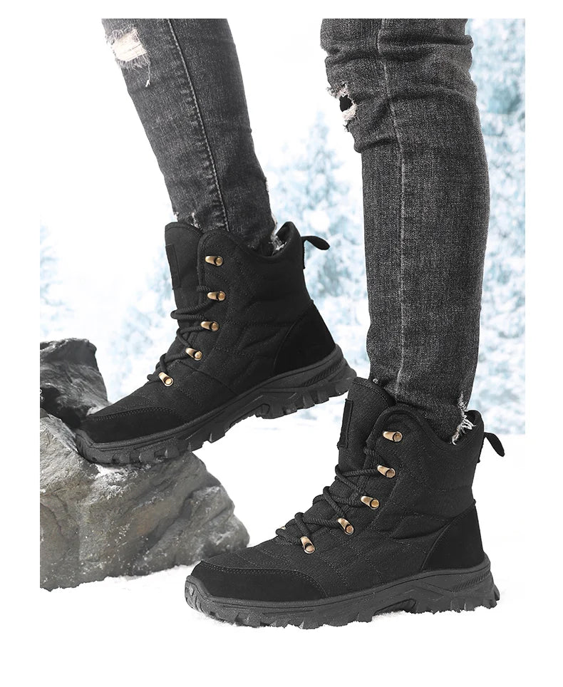 Winter Velvet Hiking Boots Men Warm Fur High Top Trekking Boots Man Outdoor Waterproof Men's Climbing Shoes zapatillas de hombre