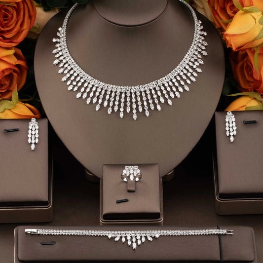 1 Set of High-Quality, Luxurious and Elegant Jewelry Set with Sparkling Cubic Zirconia in a Bouquet Design, Suitable for Women to Wear at Parties and Banquets. Gift Box Not Included