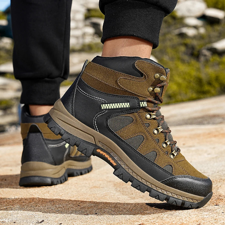 Mens Hiking Boots High Top Anti Slip Wear-resistant Thick Sole Comfortable Outdoor Travel Lace Up Sports Casual Trekking Boots