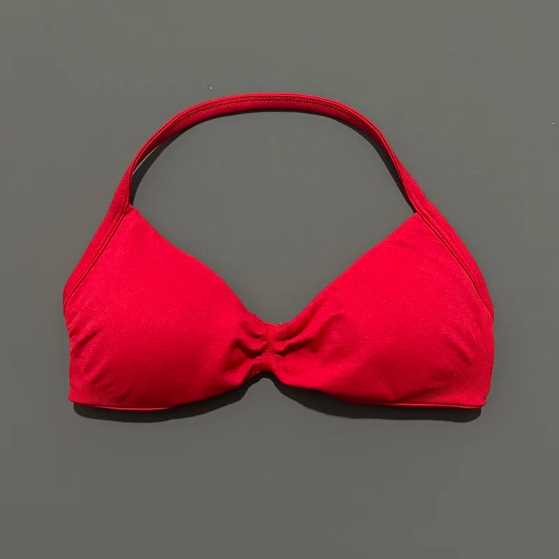 HISTELLO Impact Strappy Bra Gym Top Women High Support Thin Strap Halter Sports Seamless Bras Scrunch Push-up Workout Yoga Tanks