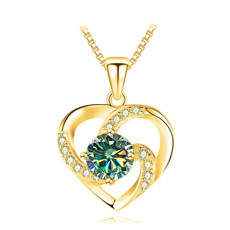 JoyceJelly 1CT Pass Tested Moissanite Heart Necklace for Women S925 Silver Gold Silver Color Diamond Pendant Birthday Party Gift