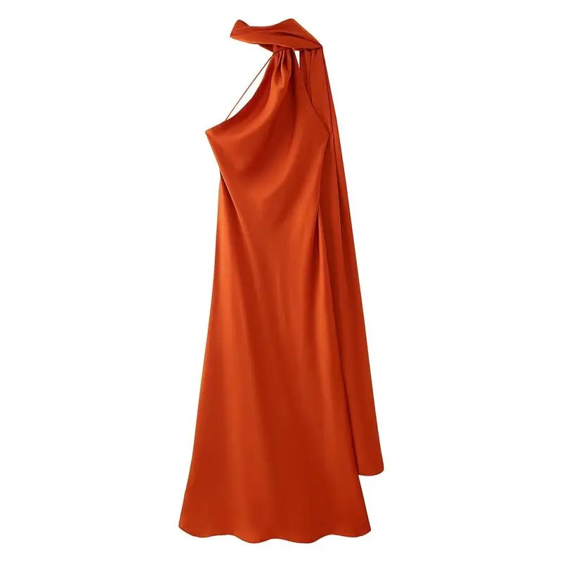 Ele Long Silk Satin Dr Ne Hanging Pure Color Slim Fit Summer New Sle Women's Faion Dr for Ladies Premium