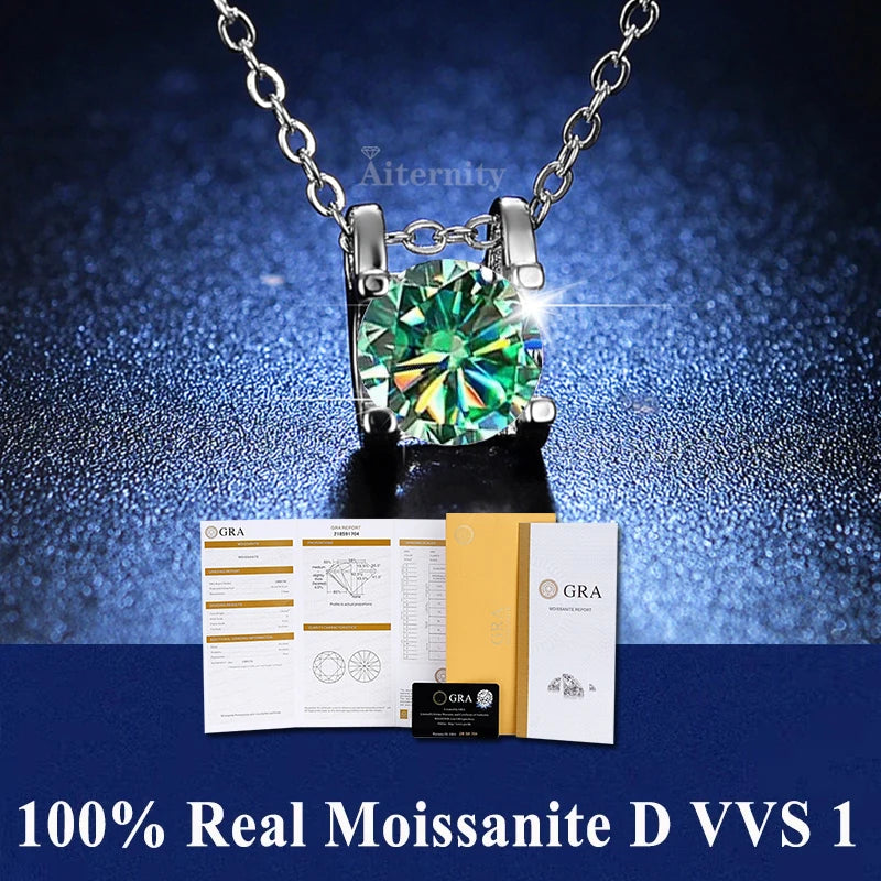 Silver 925 4 prong Moissanite Pendant Necklace For Women Trendy Design D Color VVS Pass Diamond Test Jewelry with box GRA