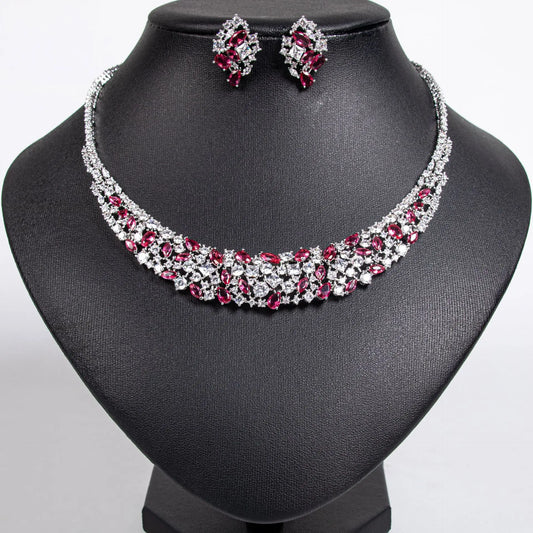 Deluxe High Quality Zirconia Ladies Jewellery Necklace Earring Set Party Prom Wedding Graduation Dress Accessories M-347
