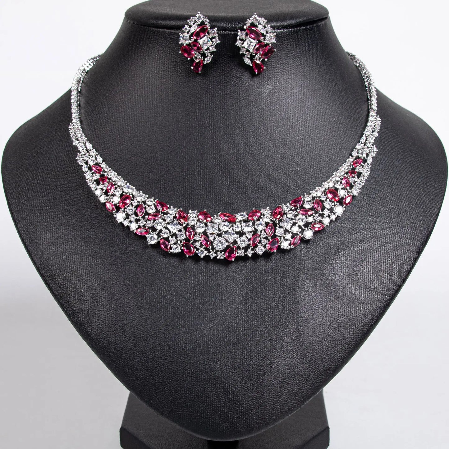 Deluxe High Quality Zirconia Ladies Jewellery Necklace Earring Set Party Prom Wedding Graduation Dress Accessories M-347