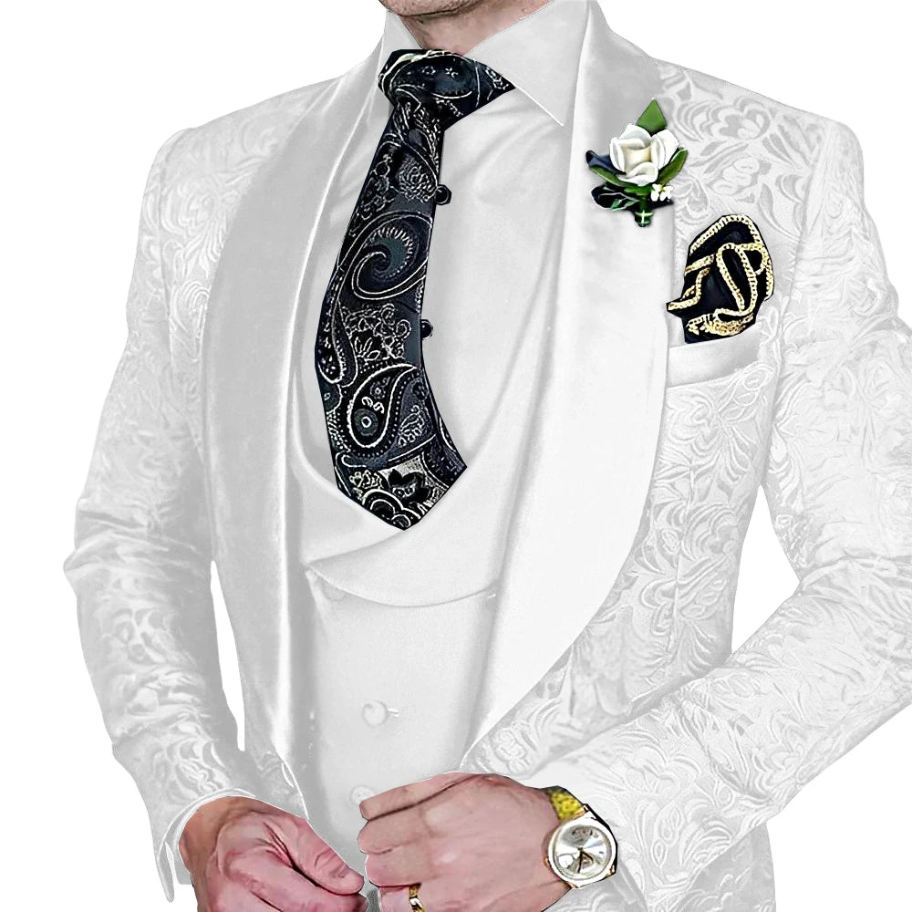 DMDRS | Jacquard Men's 3-piece Suit Set Formal Party Dress Groom's Tuxedo High Quality Elegant Men's Customized Outfit