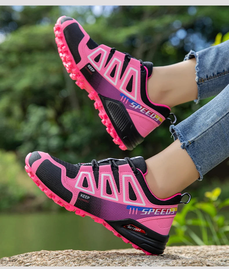 Women Hiking Shoes Breathable Cushioning Outdoor Walking Travel Shoes Ultralight  Lace Up Climbing Bicycle Running Sneakers