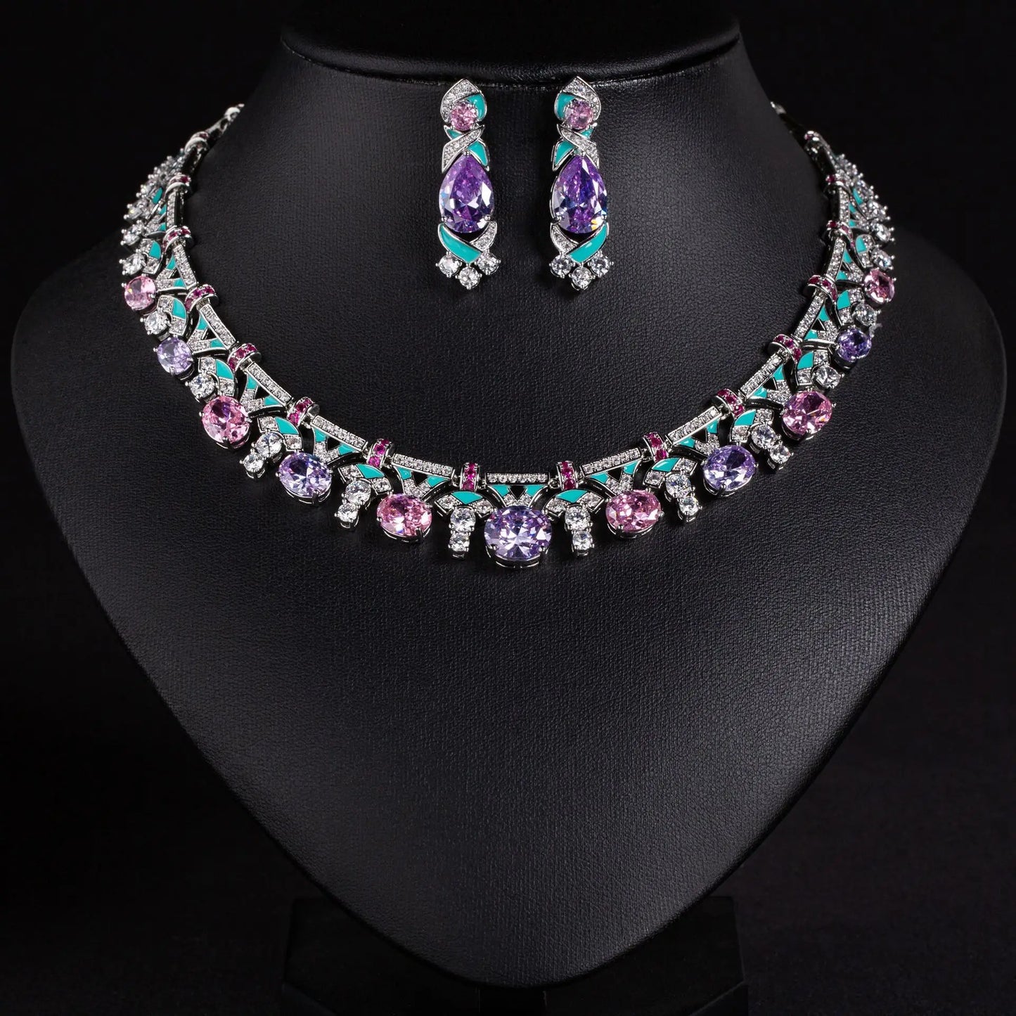 New Solid Jewellery Oil Painting Necklace Earrings Premium Multicolour 2 Pcs Wedding Party Travel Women's Holiday Gift M-648