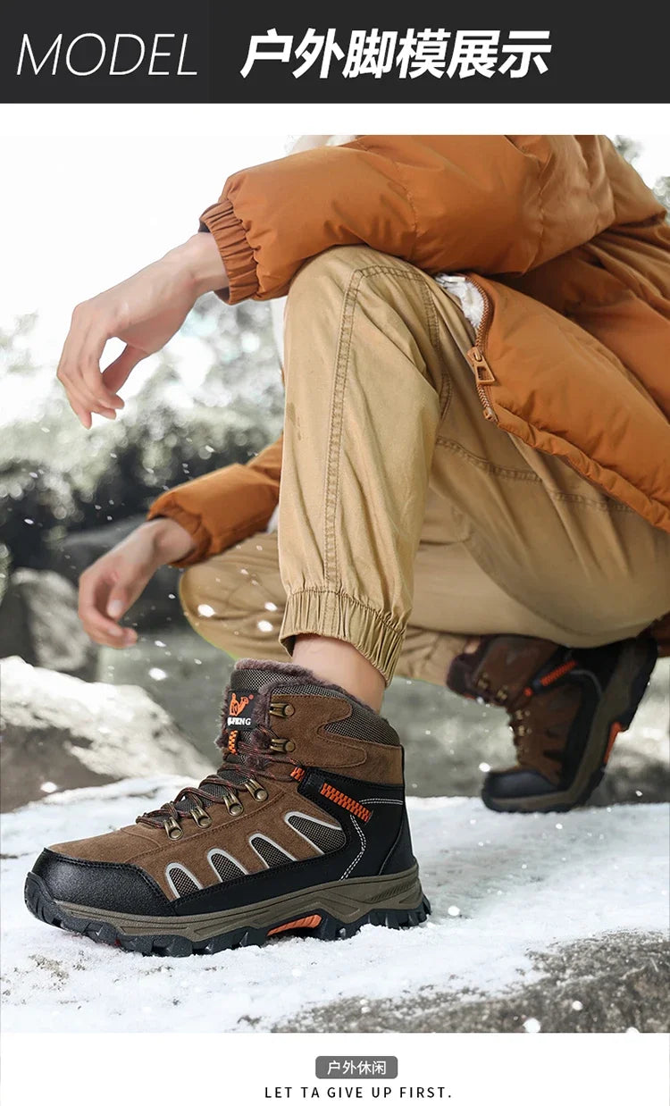 Large 49 Outdoor Ankle Boots Men Non Slip Fashion Lace Up Climbing Leather Winter Hiking Footwear High Top Leisure Hiking Shoes