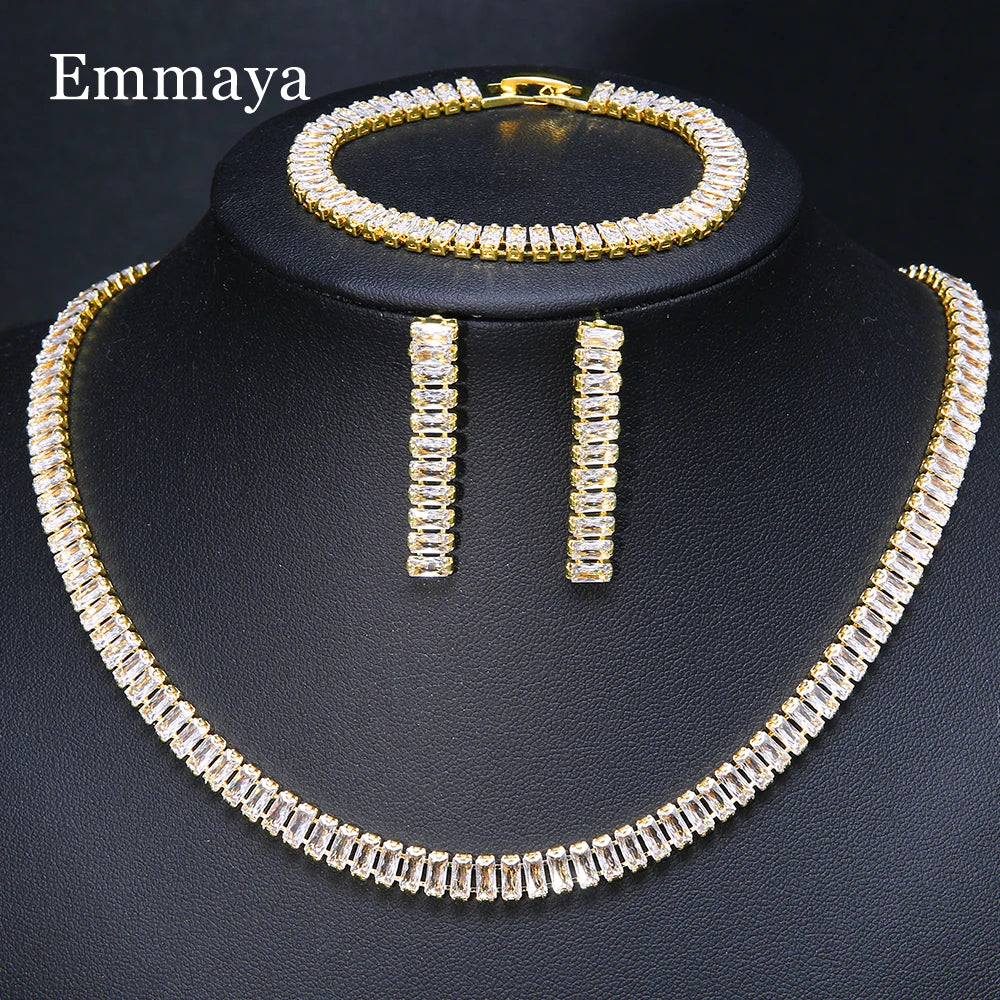 Emmaya Noble Cubic Zircon Jewelry Set Bridal Wedding Party For Female Fascinating Dress-Up Geometry Shape Elegant Ornament