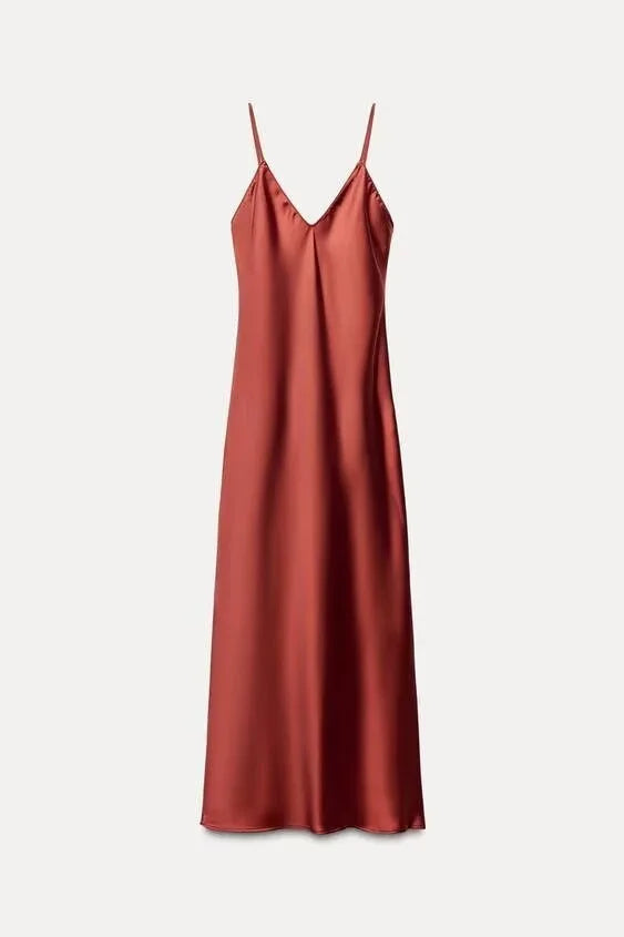 New Elegant women's fashion silk satin texture MIDI dress sexy backless party slip dress
