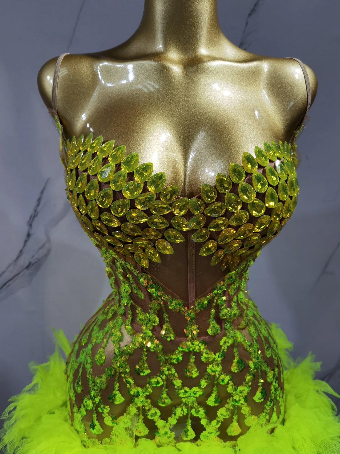 Fluorescent yellow Rhinstone Mesh tube top evening dress sing Gala Elegant Women Party Birthday Special Ocassion Sexy costume