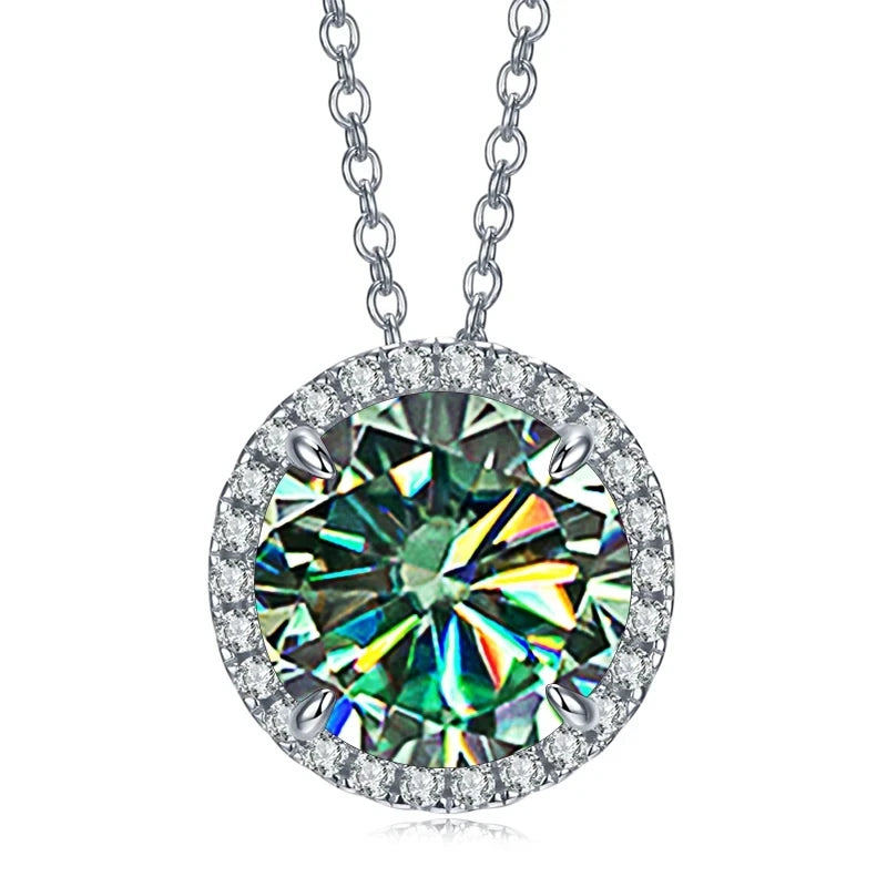 JoyceJelly Classic S925 Sterling Silver Necklace With 5CT 11mm Colorful Moissanite Gemstones Wedding Party Luxury Fine Jewerly