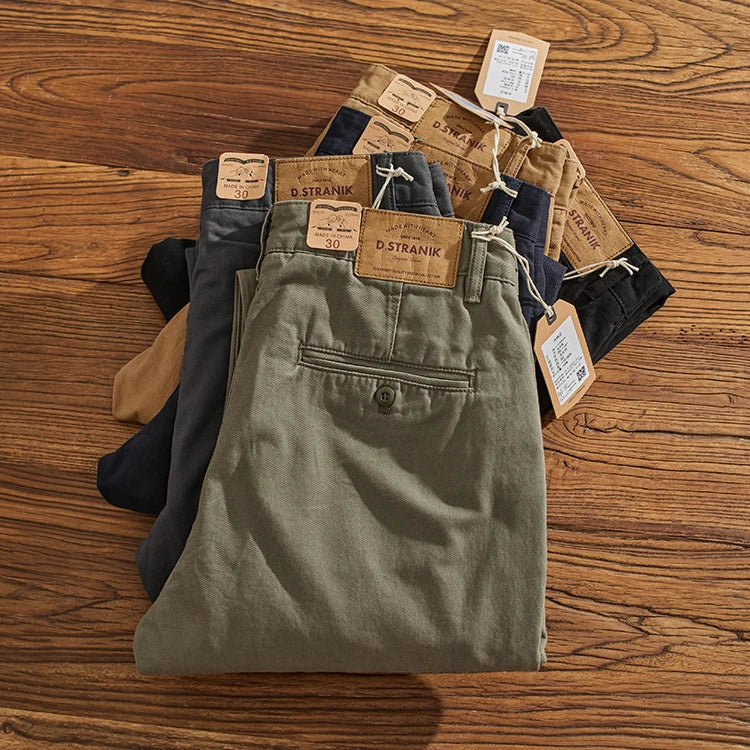 May Khaki American retro simple cargo pants men's heavy chino casual pants straight leg all matching tapered pants