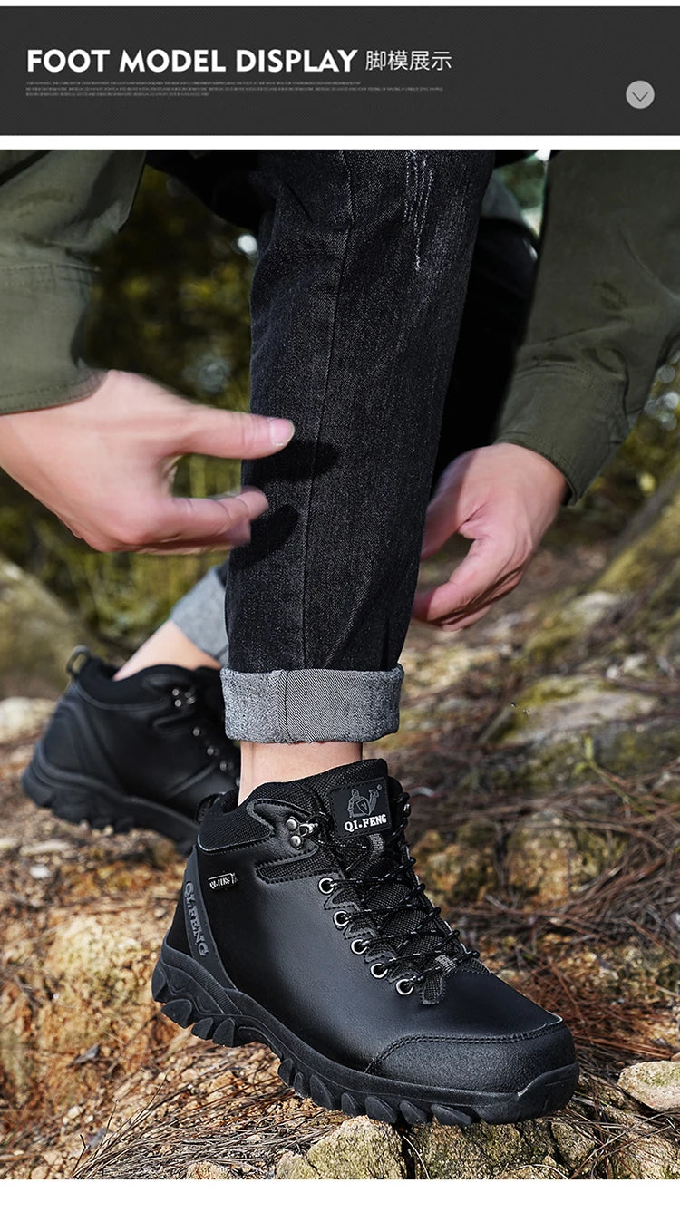 Men Winter Snow Boots Waterproof Leather Sneakers Super Warm Men's Boots Outdoor Male Hiking Boots Work Shoes Zapatillas Hombre