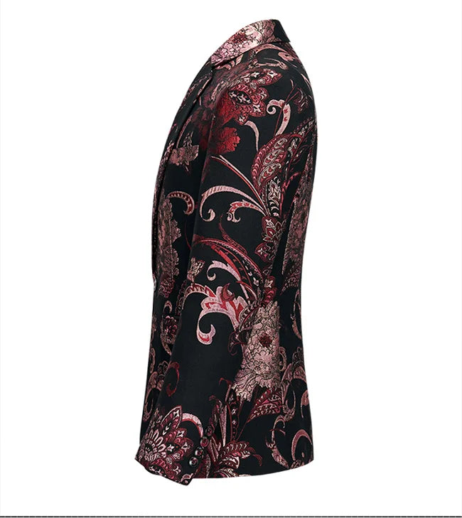 New Men Fashion Trend Wedding Party Jacquard Suit Jacket Single-breasted Slim Blazer Singer Host Stage Performance Dress Coats