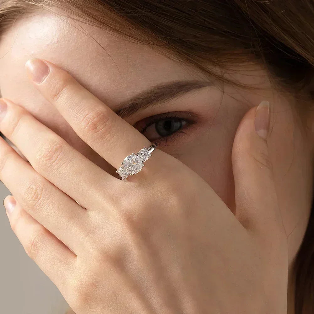 4Carat Moissanite Diamond Engagement Ring with Certificates 925 Sterling Silver Three-Stone Wedding Band for Women Fine Jewerlry