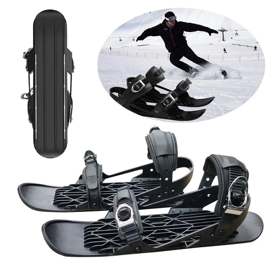 1 Pair Snow Skates for Adults, Mini Short Skiboard Snowblades with Adjustable Bindings, Portable Snow Skiing Boarding Shoes Men