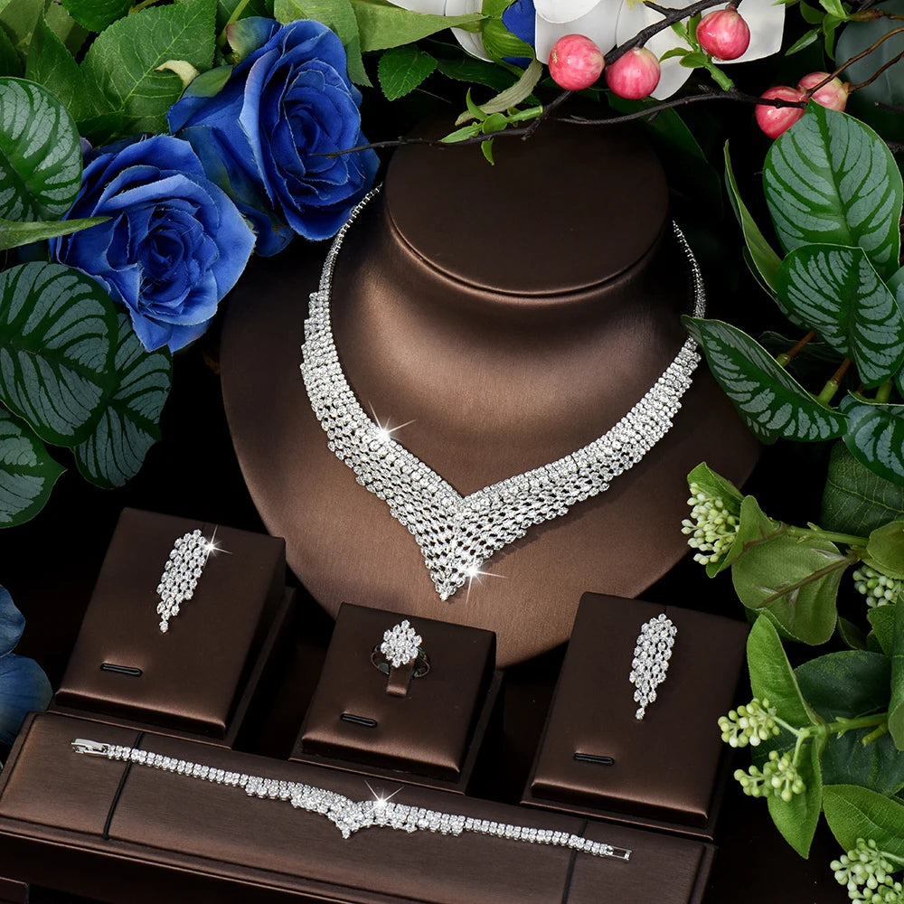 High Quality Charming Heartwarming Jewellery Necklace Earrings Ring Blue 4 Pcs Daily Party Banquet Wedding Women Costume M-563