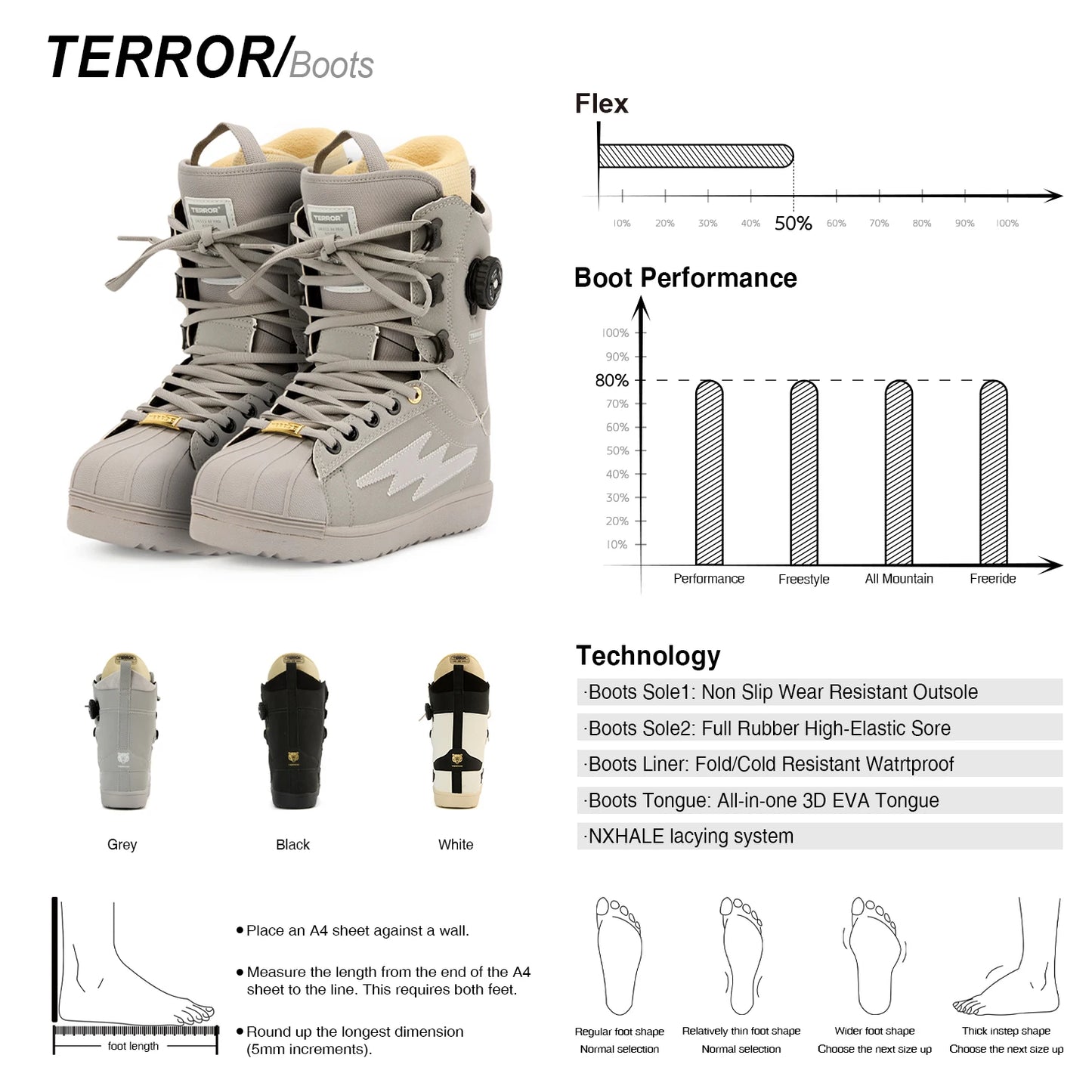 TERROR Snowboard Boot Freestyle , NX Dial Lacing System and Lace-Up , All-Around Performance with Responsive Flex - 2025 model