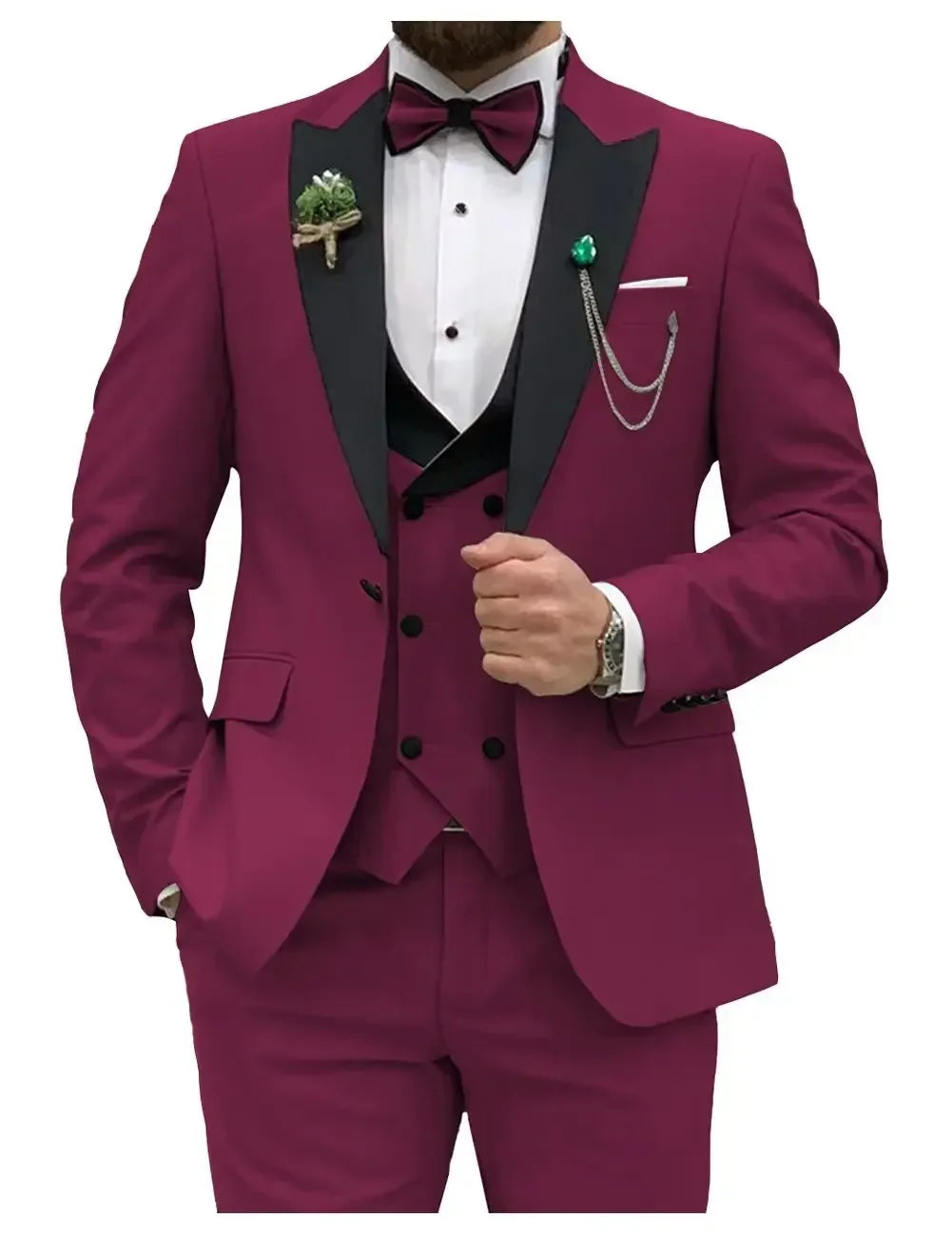 Slim Fit Men Suits Double Groom Formal Business Male Blazer Set Peak Lapel Party Wedding Tuxedo (Jacket+Vest+Pants)