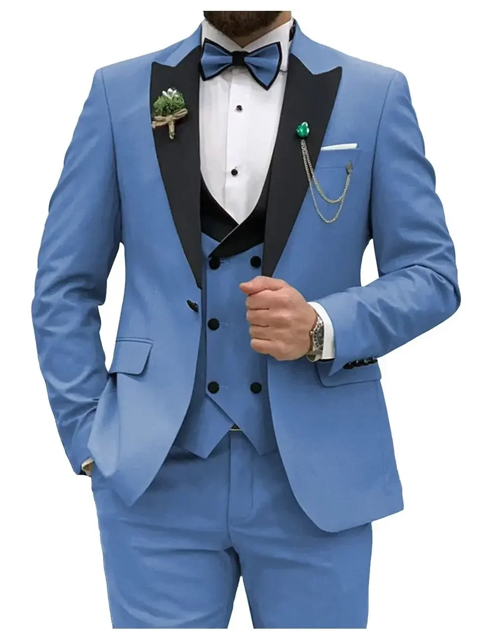Slim Fit Men Suits Double Groom Formal Business Male Blazer Set Peak Lapel Party Wedding Tuxedo (Jacket+Vest+Pants)