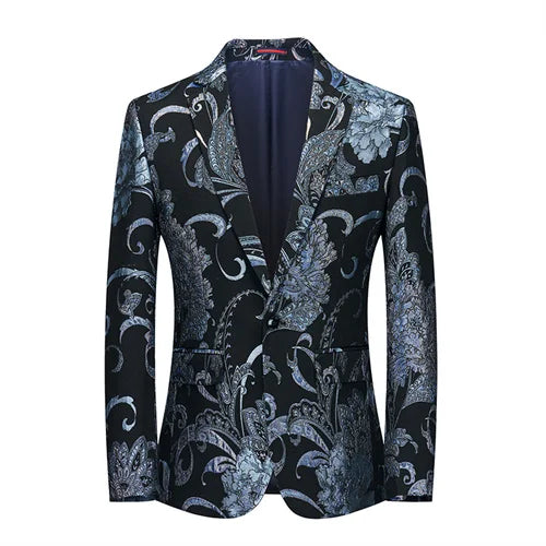 New Men Fashion Trend Wedding Party Jacquard Suit Jacket Single-breasted Slim Blazer Singer Host Stage Performance Dress Coats