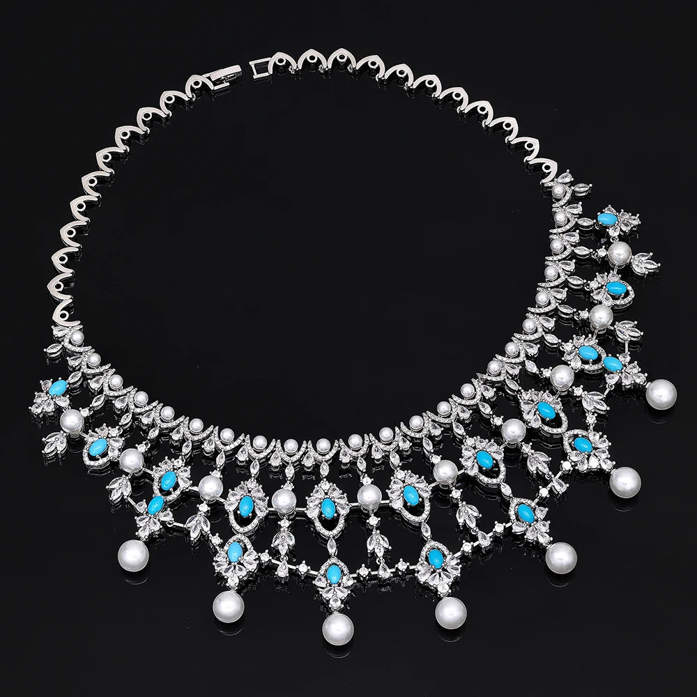 2024 New Pearl Jewelry Sets For Women Wedding Party Accessories Luxury CZ Dubai African 4-piece Bridal Jewelry Set
