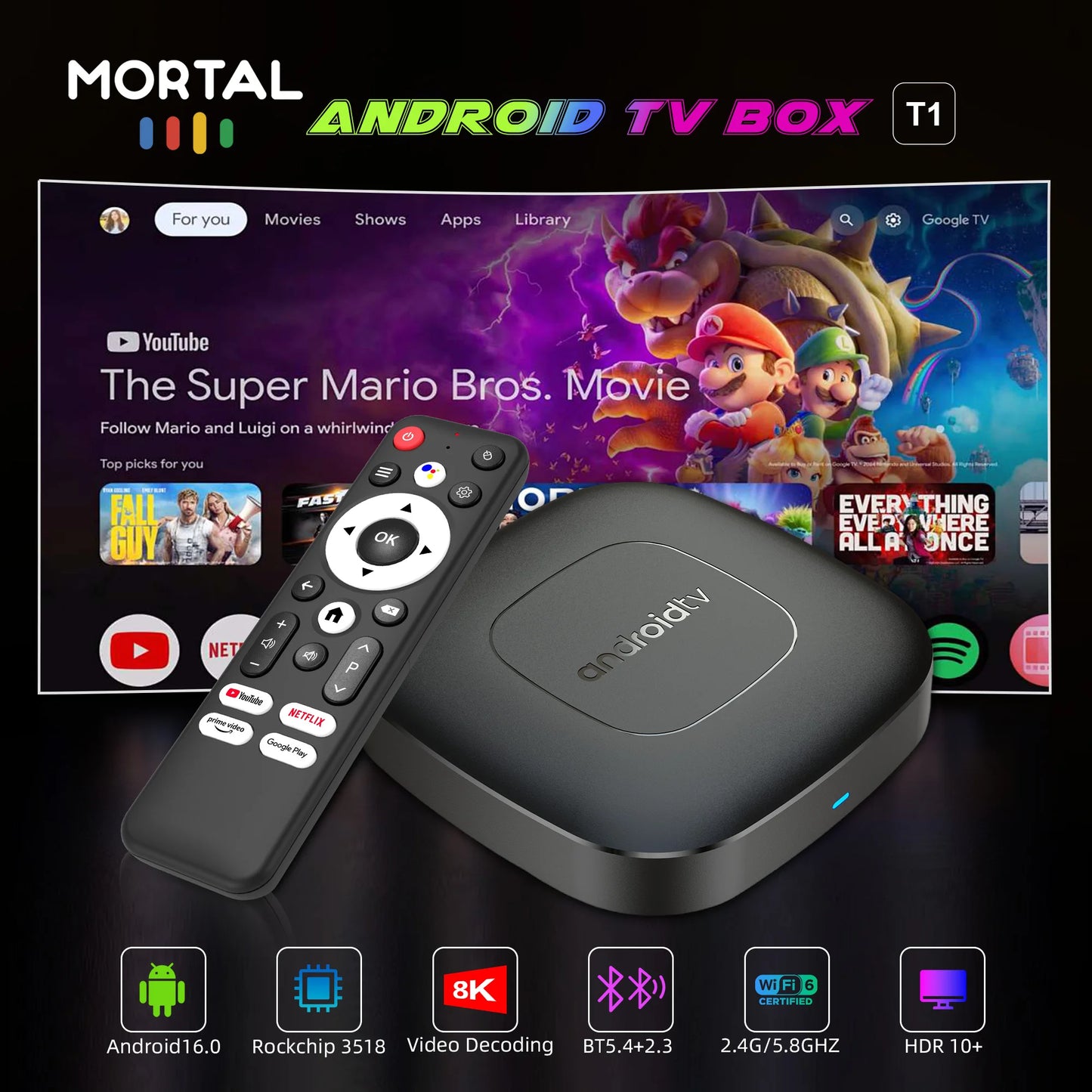 2025 mortal T1 Android16 Smart Home Theater TV Box Rockchip RK3518 Support Bluetooth5.4 Google Assistant Streaming Player WiFi 6