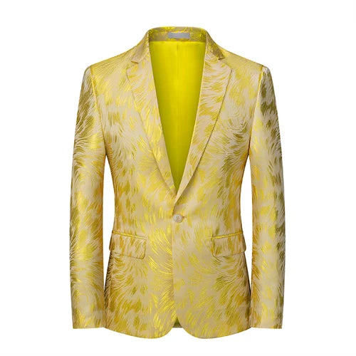 New Men Fashion Trend Wedding Party Jacquard Suit Jacket Single-breasted Slim Blazer Singer Host Stage Performance Dress Coats