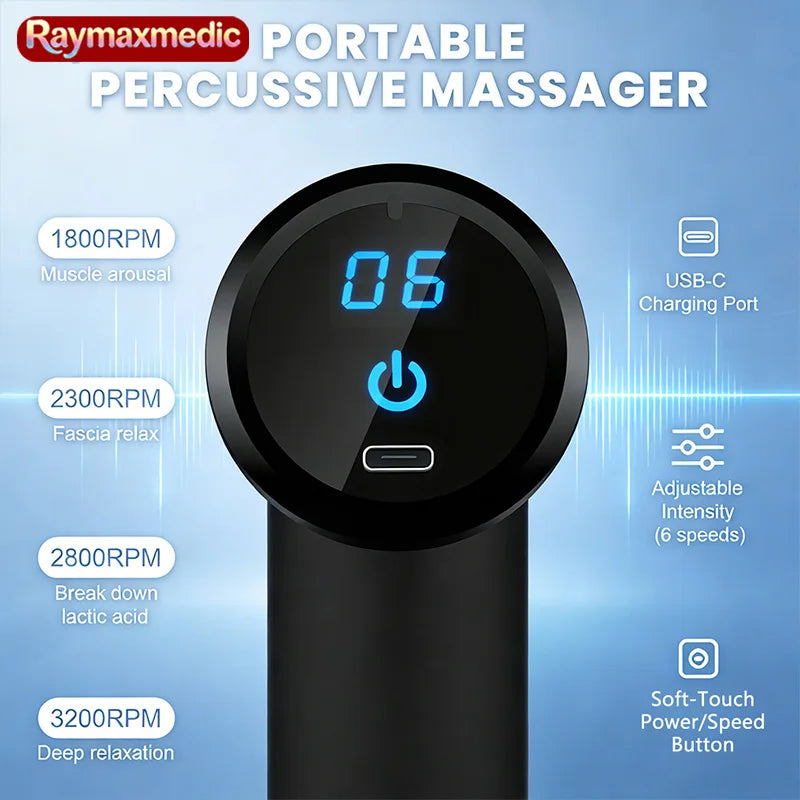 Raymax Portable Fascia Muscle Massage Gun Protable Body Massager Deep Handheld Percussion Massager For Body Back And Neck Leg
