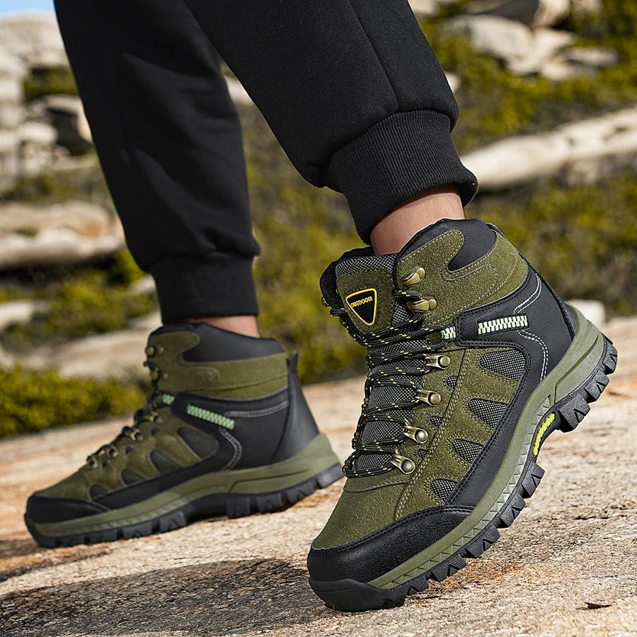 Mens Hiking Boots High Top Anti Slip Wear-resistant Thick Sole Comfortable Outdoor Travel Lace Up Sports Casual Trekking Boots