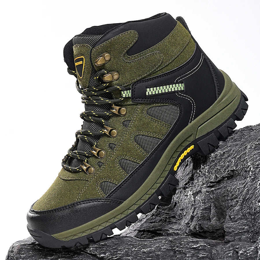 Mens Hiking Boots High Top Anti Slip Wear-resistant Thick Sole Comfortable Outdoor Travel Lace Up Sports Casual Trekking Boots