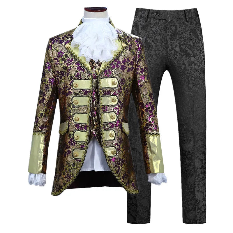 Palace Performance Dress Men Luxurious Jacquard Suits 2025 New Fashion Singer Pianist Stage Blazer Jacket and Pants with Vest