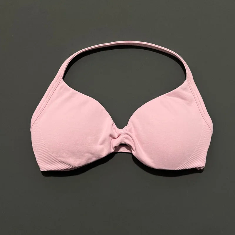 HISTELLO Impact Strappy Bra Gym Top Women High Support Thin Strap Halter Sports Seamless Bras Scrunch Push-up Workout Yoga Tanks