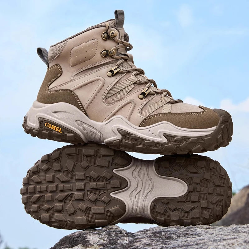GOLDEN CAMEL Men's Hiking Shoes Anti-slip Waterproof High-Top Trekking Boots for Men Thick Sole Height Increasing Climbing Shoes
