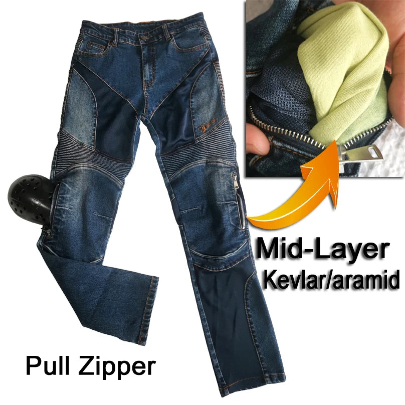 Men Summer Motorcycle Jeans Blue Mesh Protective Riding Pants Black Motocross Gear Motorbike Trousers