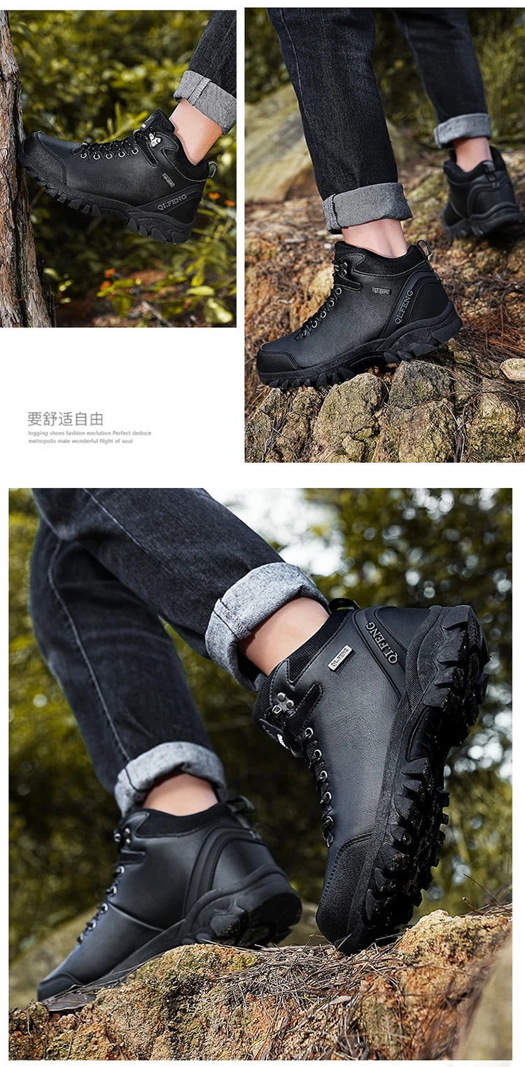 Men Winter Snow Boots Waterproof Leather Sneakers Super Warm Men's Boots Outdoor Male Hiking Boots Work Shoes Zapatillas Hombre