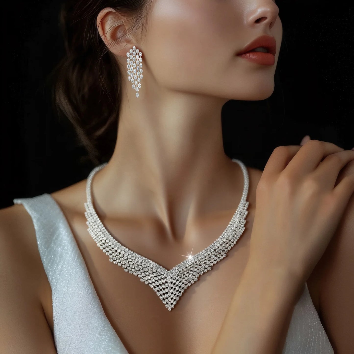 High Quality Charming Heartwarming Jewellery Necklace Earrings Ring Blue 4 Pcs Daily Party Banquet Wedding Women Costume M-563